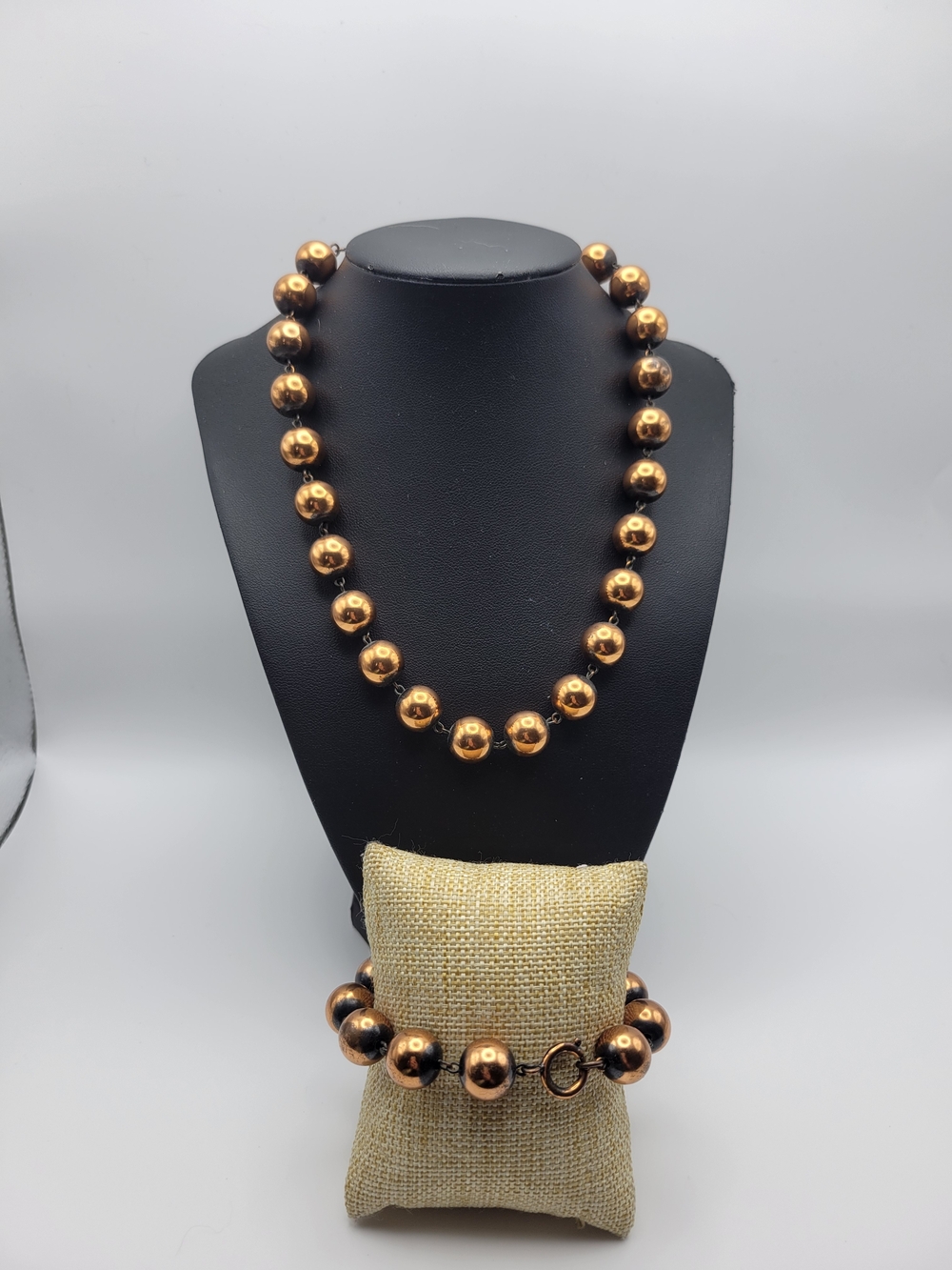 Vintage Rebo Copper Ball Necklace And Bracelet Set